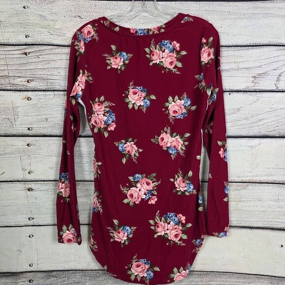 No Comment Womens Floral Long Sleeve Top Maroon M - Picture 5 of 8